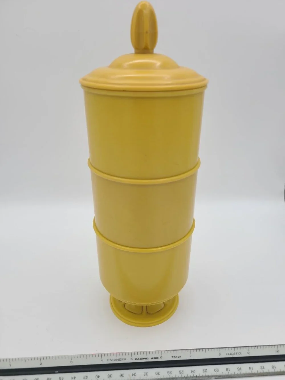 Vintage 3 Tier Yellow Powder Box Celluloid Wedgwood Jasperware Style Victorian